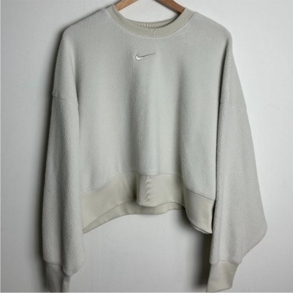 Nike Light Bone Plush Crop Crew Sweatshirt Fleece Small